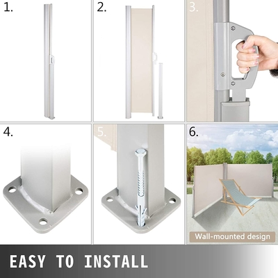 Double Retractable Patio Side Screen Awning with Manual Operation Polyester Material
