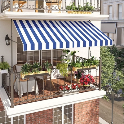 300 cm Wide Balcony Awning Polyester Sail Material Hand Crank Sun Protection No Drilling