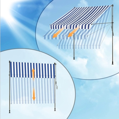 300 cm Wide Balcony Awning Polyester Sail Material Hand Crank Sun Protection No Drilling