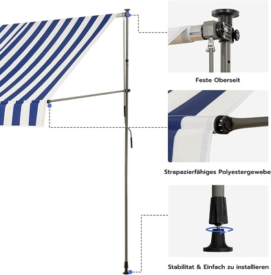 300 cm Wide Balcony Awning Polyester Sail Material Hand Crank Sun Protection No Drilling