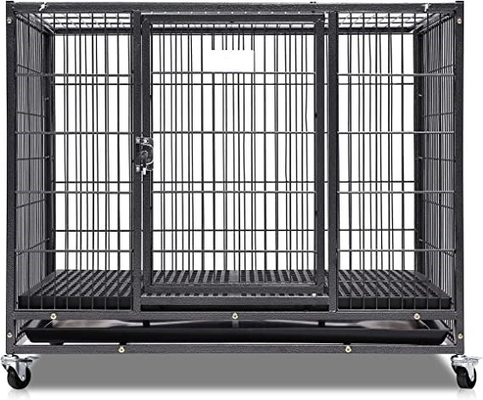Large Dogs Heavy Duty Metal Kennel and Crate with Four Wheels in Solid Black