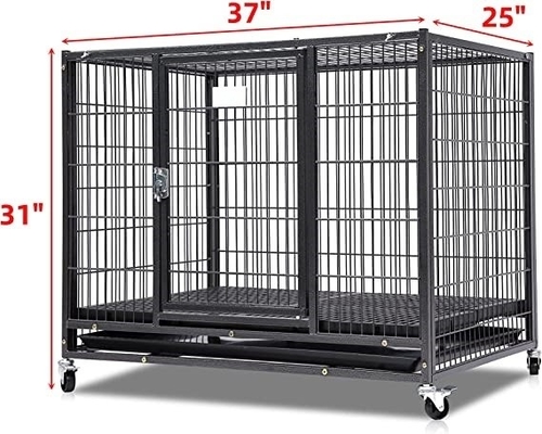 Large Dogs Heavy Duty Metal Kennel and Crate with Four Wheels in Solid Black