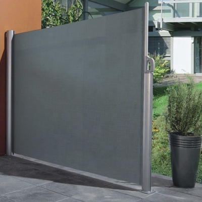 Retractable Side Awning for Outdoor Patio Grey Polyester Sail Material Privacy Walls