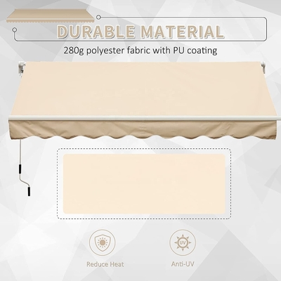 Courtyard Balcony Shop Awnings with Manual Crank Handle and PU Coated Sail Finishing