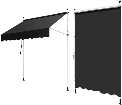 300x130cm Polyester Fabric Outdoor Balcony Clamp Awning with Iron Frame in Gray/Black