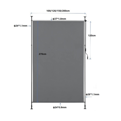 Powder Coated Vertical Awning 150*270cm for Privacy Screen and Sun Protection in Dark Grey