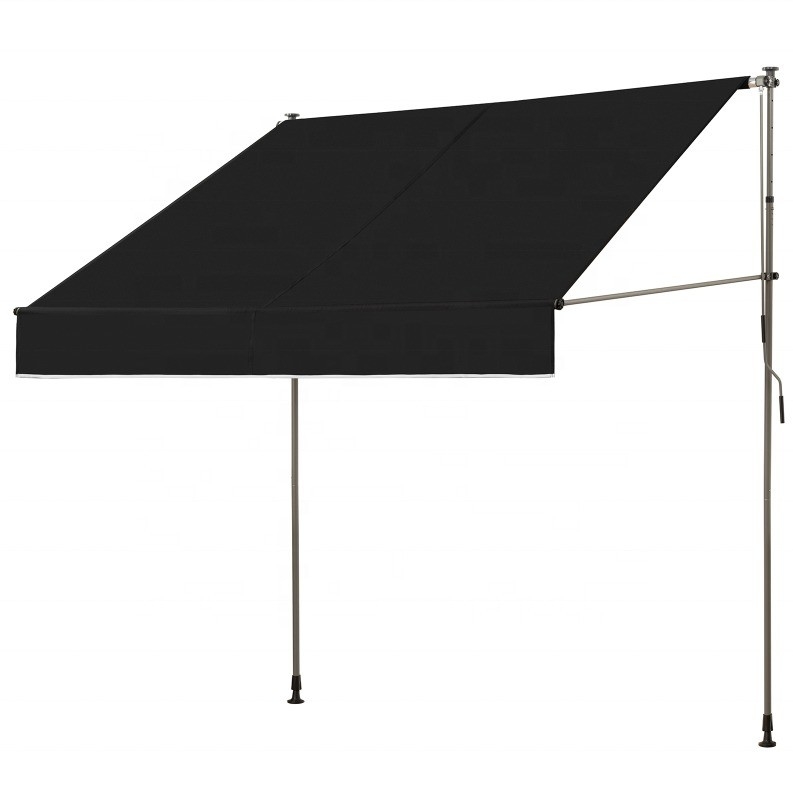 300x130cm Polyester Fabric Outdoor Balcony Clamp Awning with Iron Frame in Gray/Black