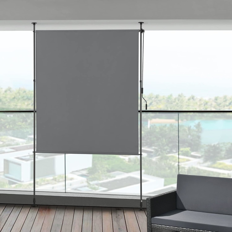 Outdoor 120 x 270 cm Polyester Sail Extendable Opaque Vertical Awning with Hand Crank